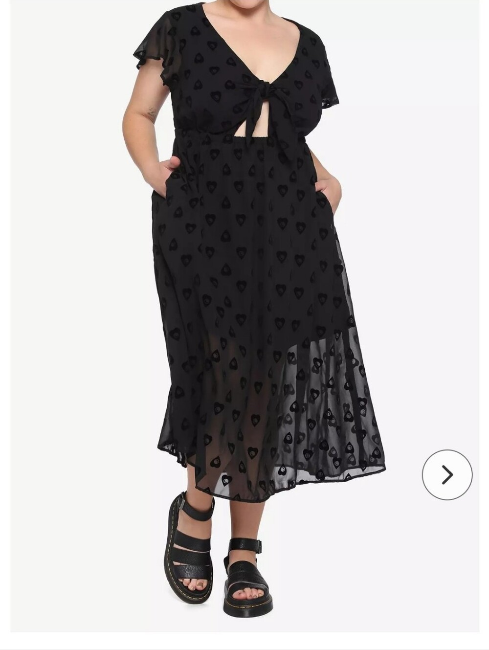Hot Topic Black Sheer Heart Print Tie Front Midi Dress Size 2
